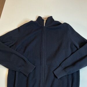 Loro Piana Dark Blue Zip-Up Sweater with Light Beige Collar